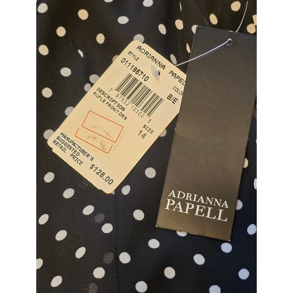 Adrianna Papell Dress Womens 14 Black White Polka Dot Ruffle Front Pin-Up NWT - Picture 9 of 12
